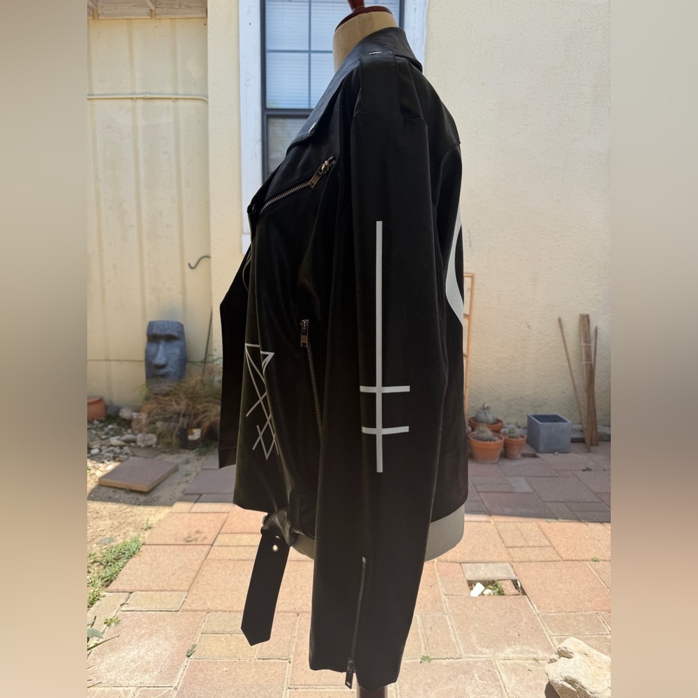 Dolls Kill X Marilyn Manson Collab Faux Moto Jacket Print Graphic Zip Coat Metal - Picture 4 of 7